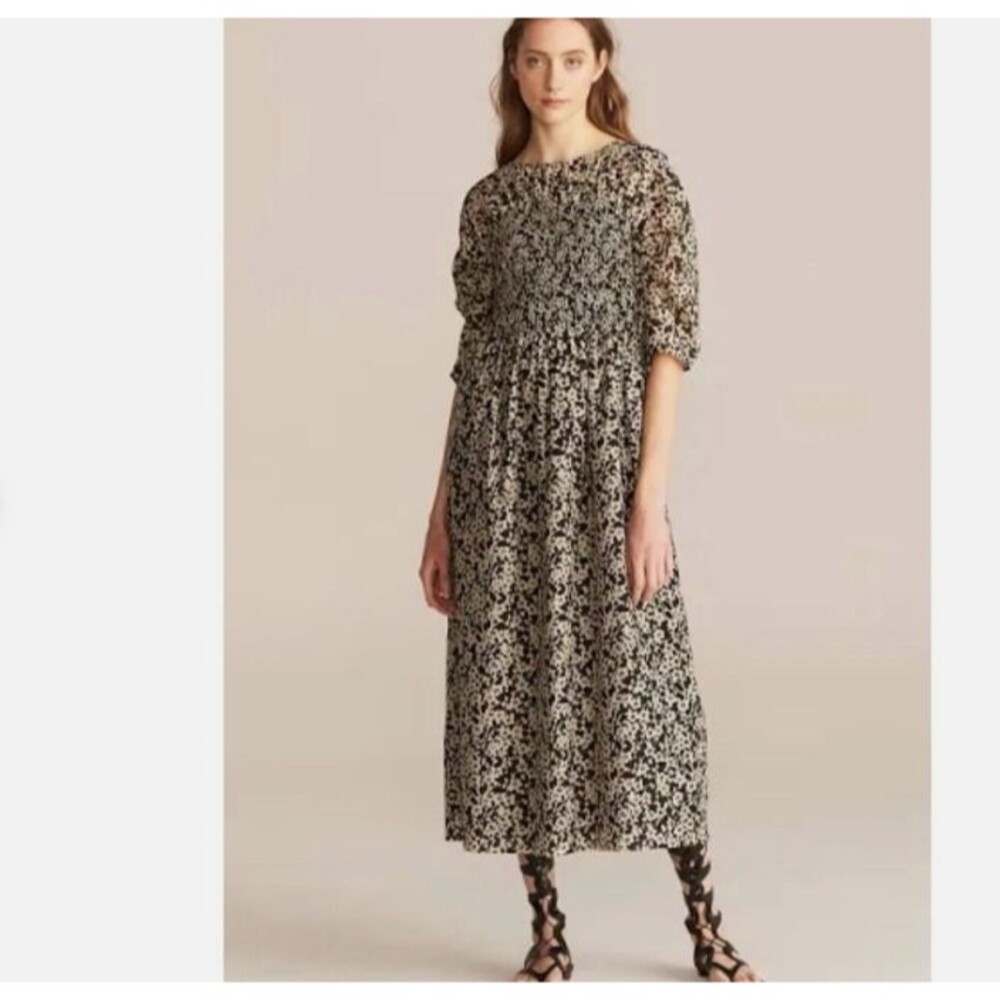 Rebecca Taylor Osaka Silk-Blend Ruched Smocked Midi Dress Small
